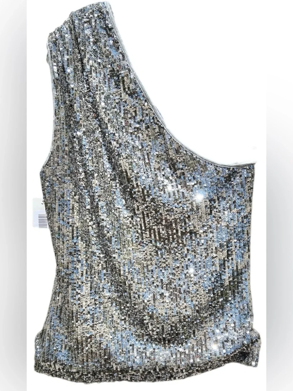 NWT GENERATION LOVE Tina Silver Sequin One Shoulder Vegas Party Top Size S $198 - Picture 6 of 7